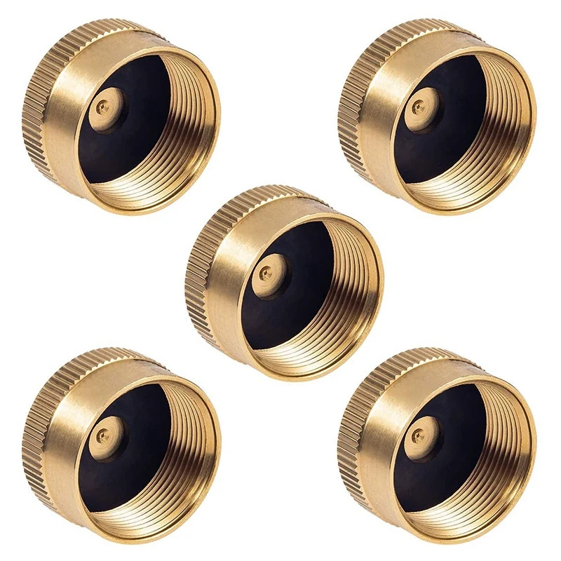 5 Pieces Solid Brass Refill Cap 1 LB Propane Bottle Cap Gas Tank Cylinder Sealed Cap Protect Cap for Outdoor Stove