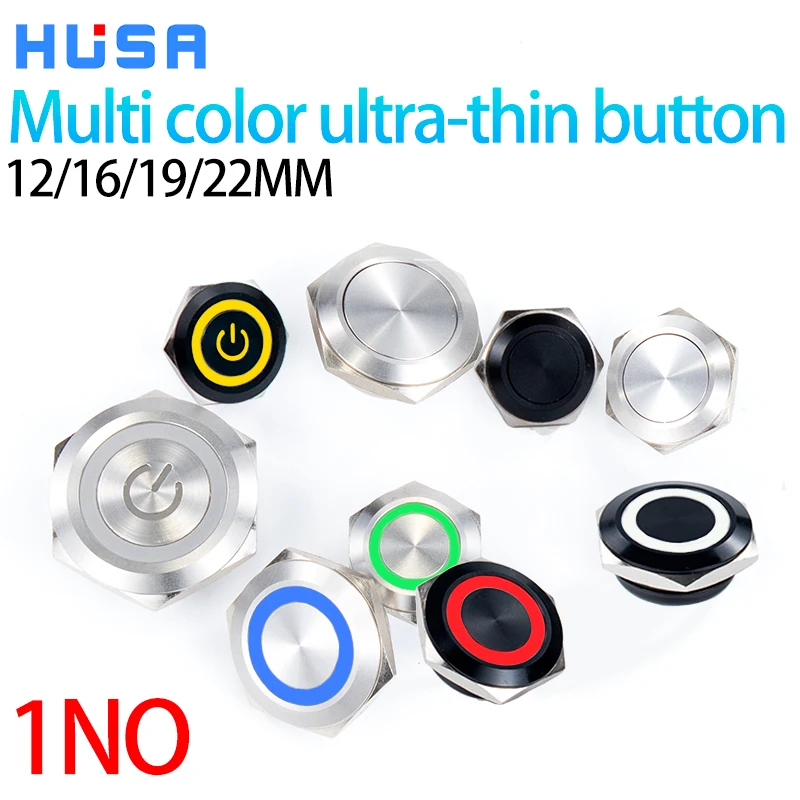 12/16/19/22MM 1NO Ultra Short Metal Push Button Switch Self Resetting Micro Stroke Switch Two Three Color Hotel Doorbell RGBYW