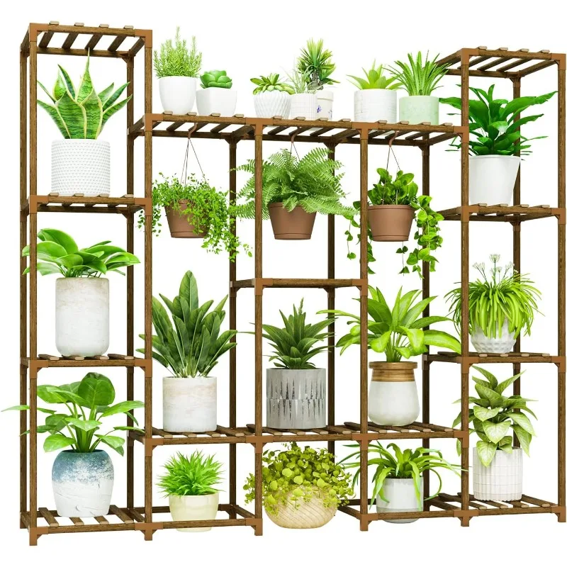 Bamworld-soporte para plantas de 62,2 pulgadas de altura, estante para múltiples plantas de interior, soporte de flores de madera, estante colgante