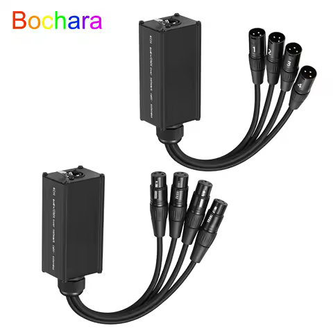 Bochara 25cm 4Channel 3Pin XLR Audio/DMX Over Network Cable to RJ45 Extender for Stage Sound Lighting and Recording Studio