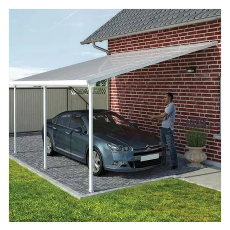Modern metal single-sided carport with outdoor polycarbonate roof aluminum alloy frame pressure treatment for garage parking