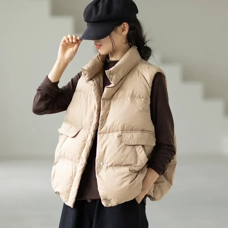 Women Vest New Autumn Winter Female Windproof Lightweight Warm Waistcoat Sleeveless Puffer Coat White Duck Down Parka