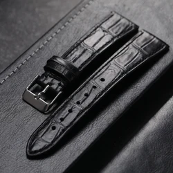 Handmade Ultra-thin Americas Genuine Leather Strap Crocodile 18 19 20MM Black Male Soft Wear-resistant Premium Leather Watchband