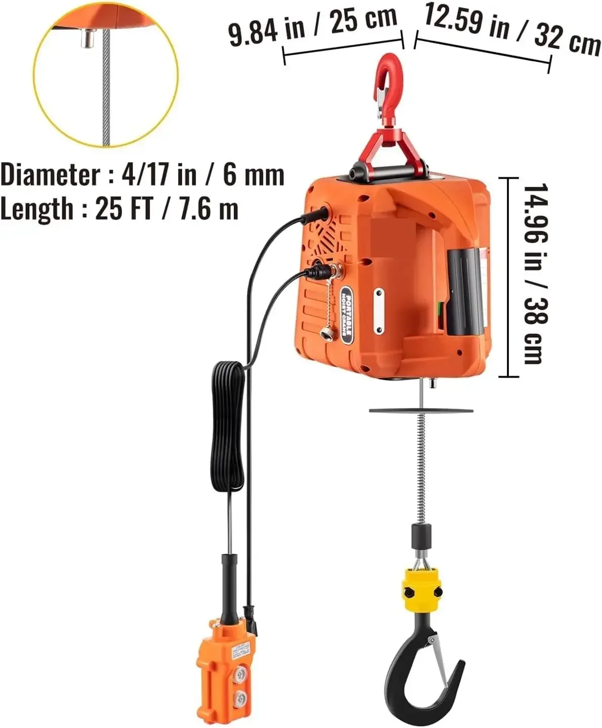 Remote Control Electric Hoist 500kg/1102lbs Load 3 in 1 Winch Traction Hoist Hook Pulley Lifting Strap 220V 110V Lifting Tool