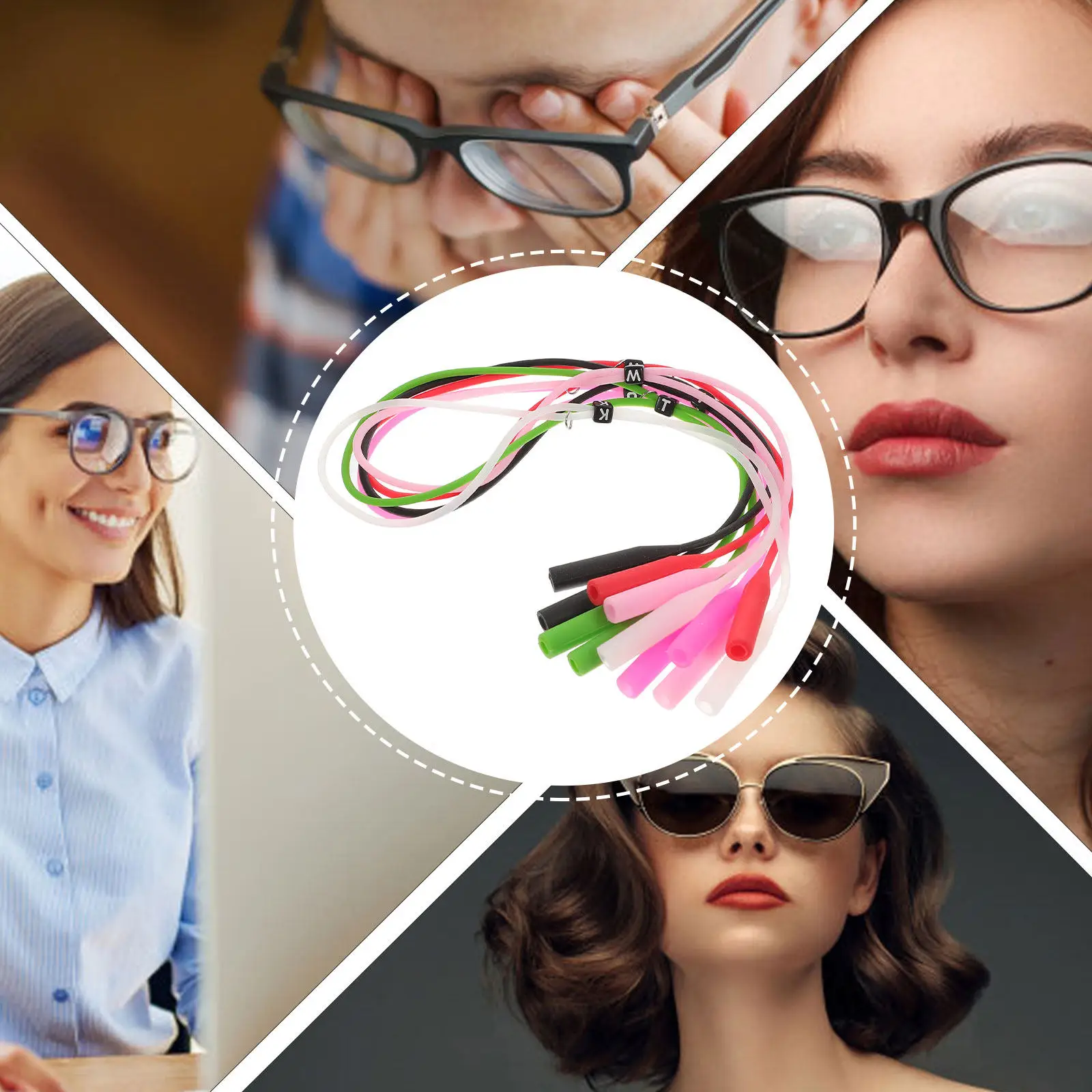 

6Pcs Nonslip Glasses Lanyard Silicone Nylon Sports Eyeglass Cord with Letter Print Design for Outdoor Activities Reading