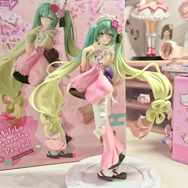 Original Vocaloid Hatsune Miku Figure Matcha Ice Cream For Dessert Series Action Figurines Bandai Collectible Model Statue Toy