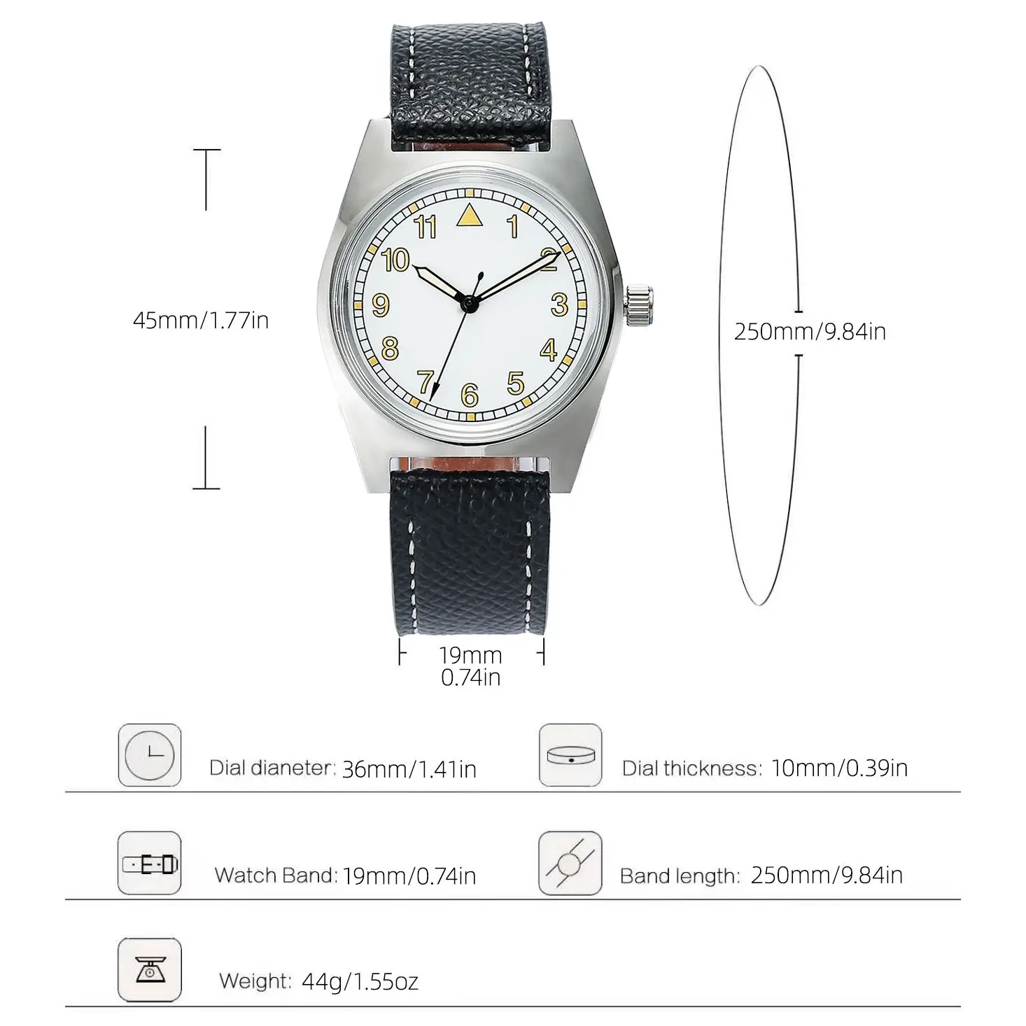 7120 Mechanische Pilotenuhr – 36 mm Handaufzug, Retro-Flieger-Stil für Herren – Detail 14