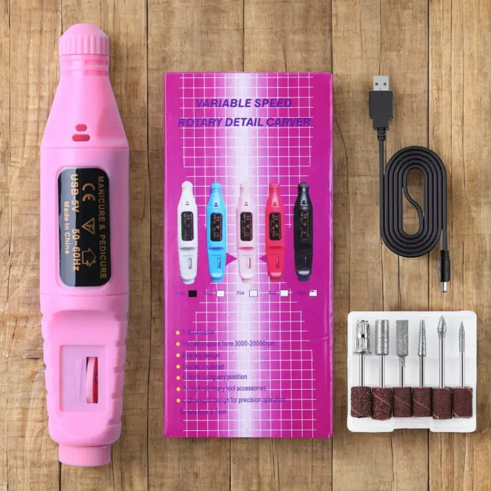 Kit de taladro eléctrico profesional para uñas, rectificadora portátil alimentada por USB para decoración de uñas con brocas y removedor de esmalte de Gel, Ide