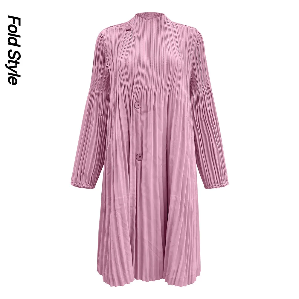 

Miyake 2025 New Stand-up Collar Trench Coat Women's Long Long-sleeved Windproof and Waterproof Fabric Commuter High-end Jacket