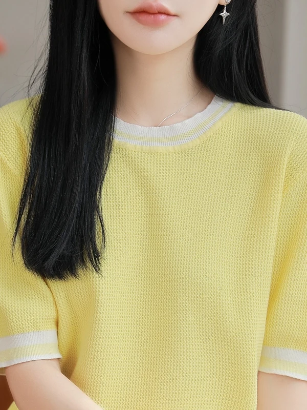 Slimming Youthful Short Sleeve Knitted Cotton T-Shirt Women's Summer Fashionable Large Size Base Shirt Pure Cotton Knitwear