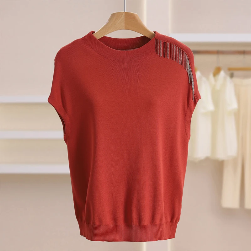 

Женский вязаный свитер Slim Fit с круглым вырезом, модный, весенняя новинка, однотонный, с бахромой, повседневный топ