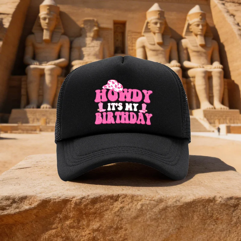 Unisex Pink Pattern Birthday Mesh Baseball Cap Duck Tongue Hat Running Walking Camping Hat - Multiple Colors Available - Ideal G
