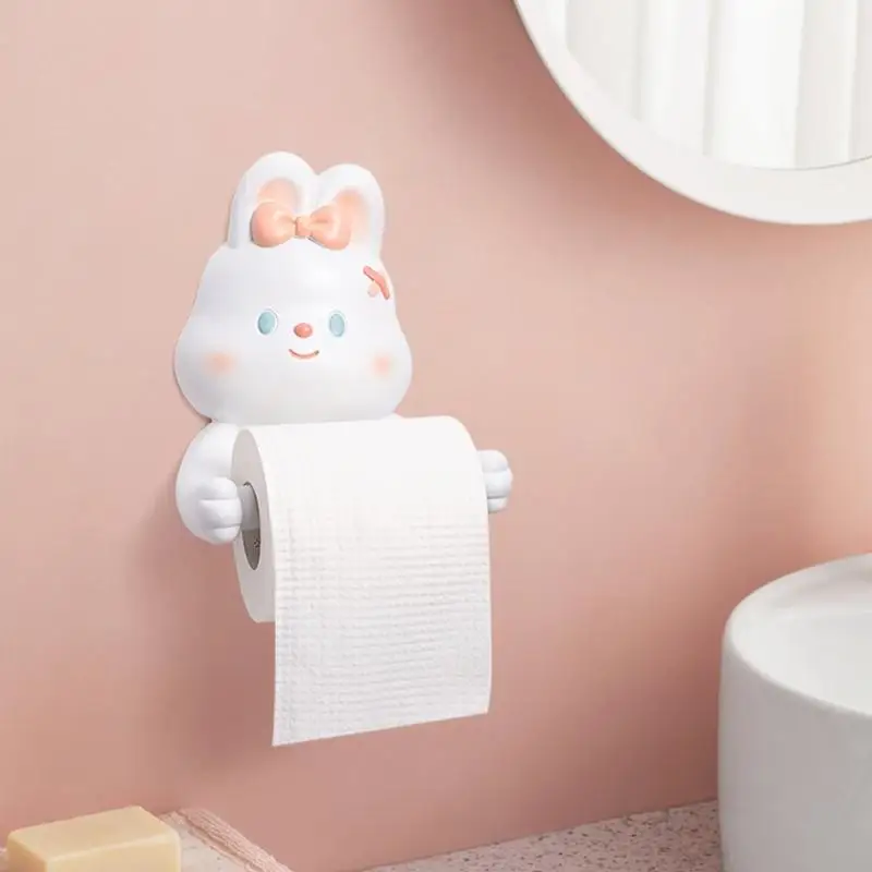 A0KF Bathroom Tissue Roll Holder Storage Rack Lovely Rabbit Toilet Paper Holder Wall Mounted Tissue Rack Toilet Roll Holder