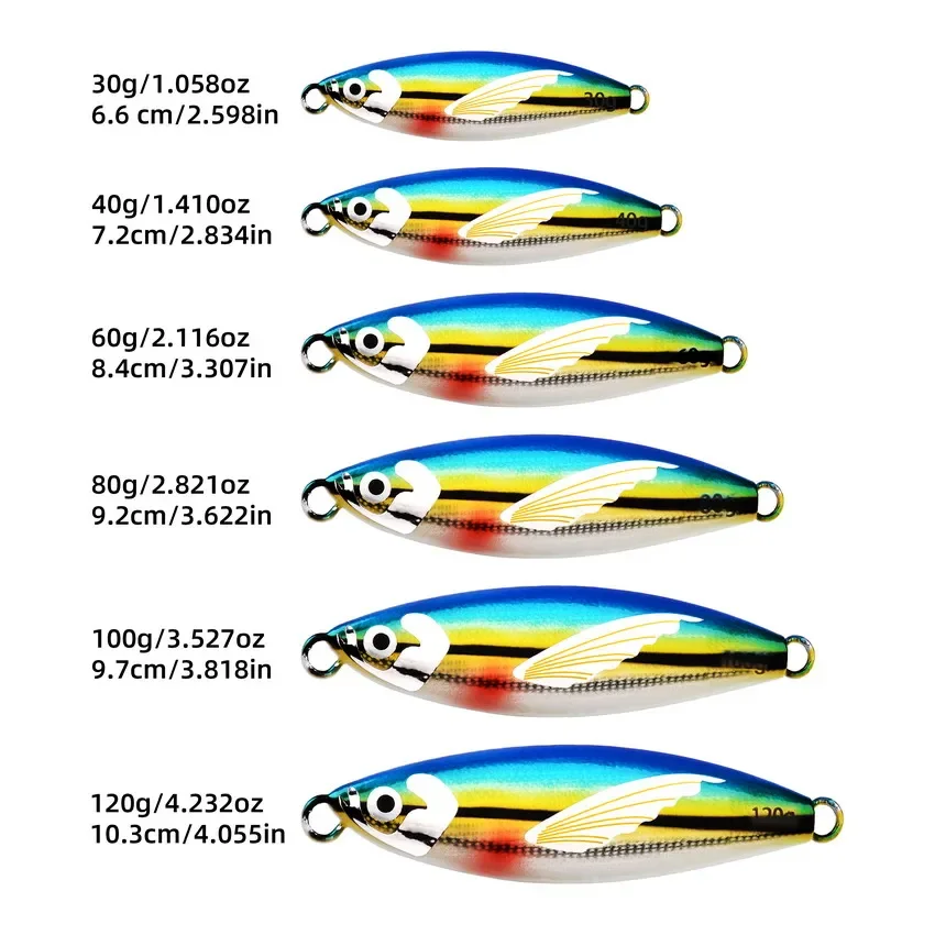 1PC Micro Jig Shore Casting Jigging Spoon 30G-120G Slow Drop Micro Cast Metal Jig Saltwater Fishing Lure for Mahi Marlin,Tuna