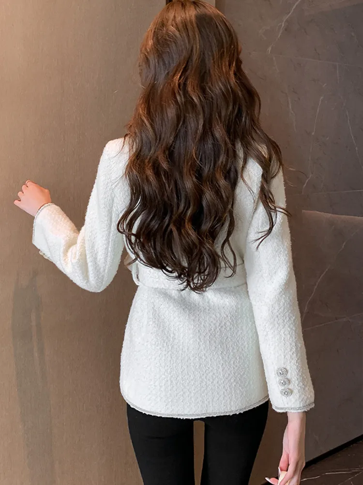 SMTHMA جودة عالية عطر صغير الماس مزاجه سترة صوفية معطف للنساء الدانتيل يصل الأبيض مع معطف القطن رقيقة #6