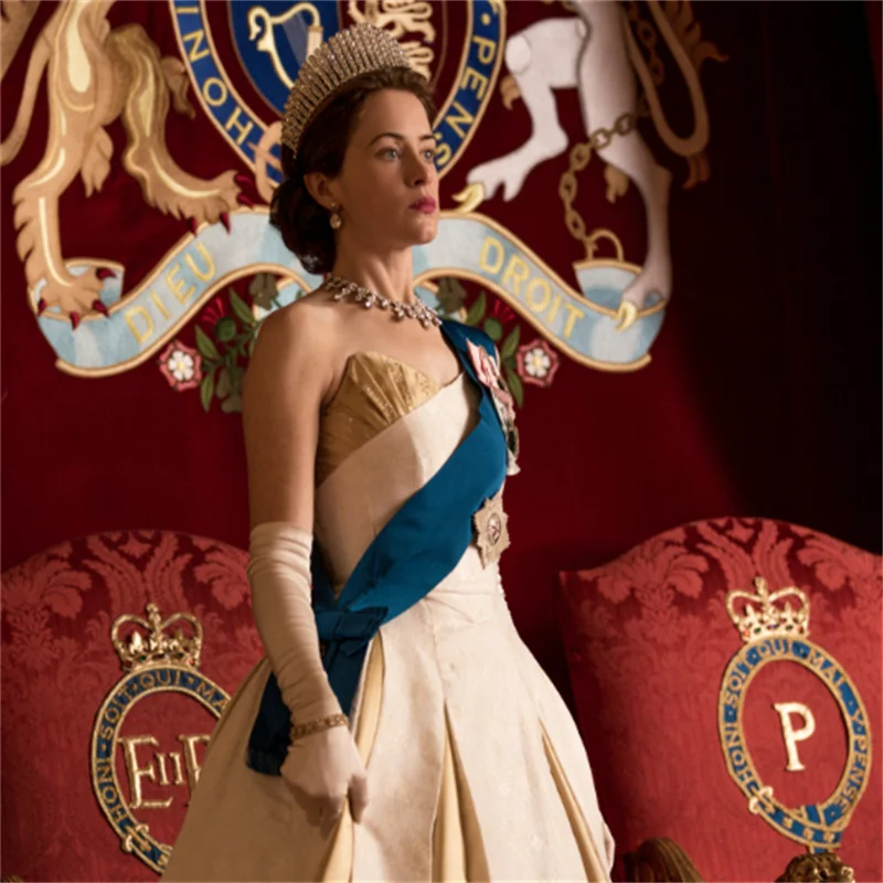 Crown Season 2 Queen Elizabeth Cosplay Costume  Women Wedding  Dress Princess Queen Ball Gown