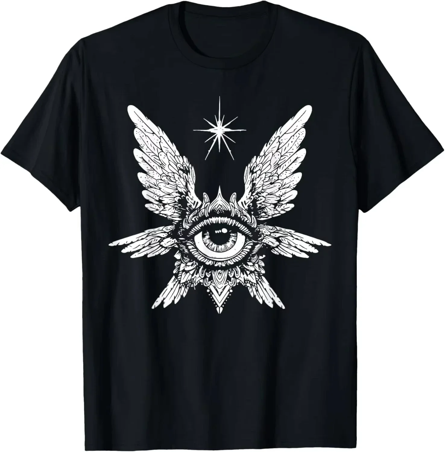 

Angel Seraphim Eye Print Cotton Short Sleeve T-Shirt Gothic Men Casual Crewneck Tee