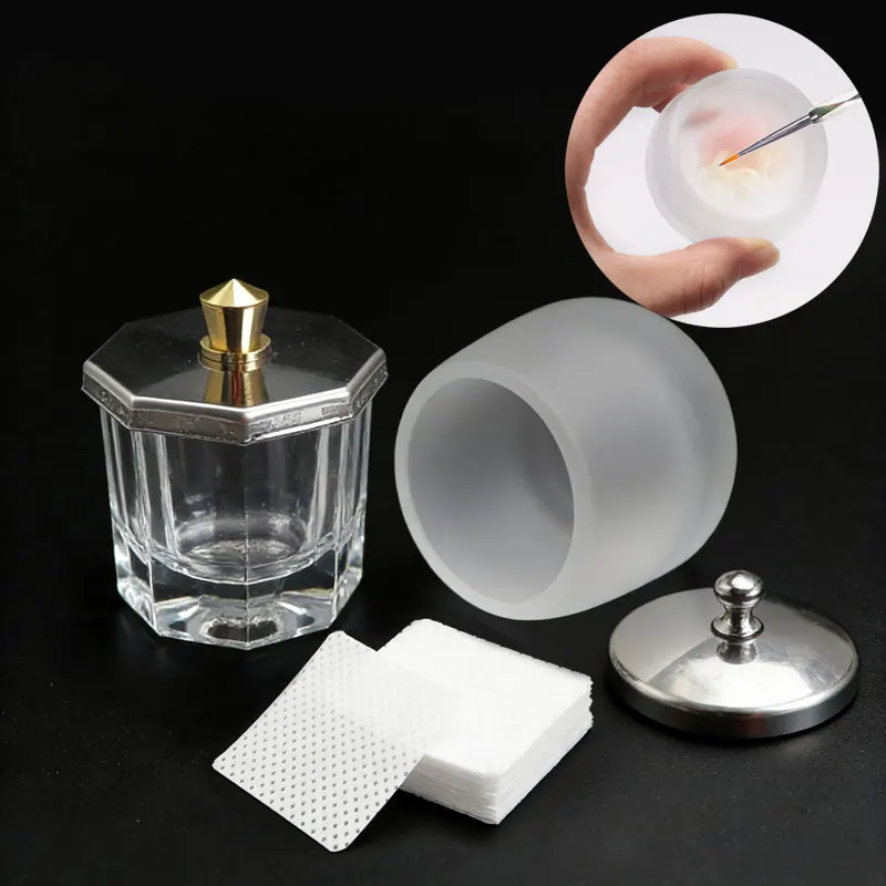 1 قطعة جديد كريستال زجاج مسمار كوب مجموعة الاكريليك الصغيرة مثمنة مسحوق السائل مسمار كوب فرشاة الأظافر تنظيف السلطانية مجموعة أدوات مانيكير