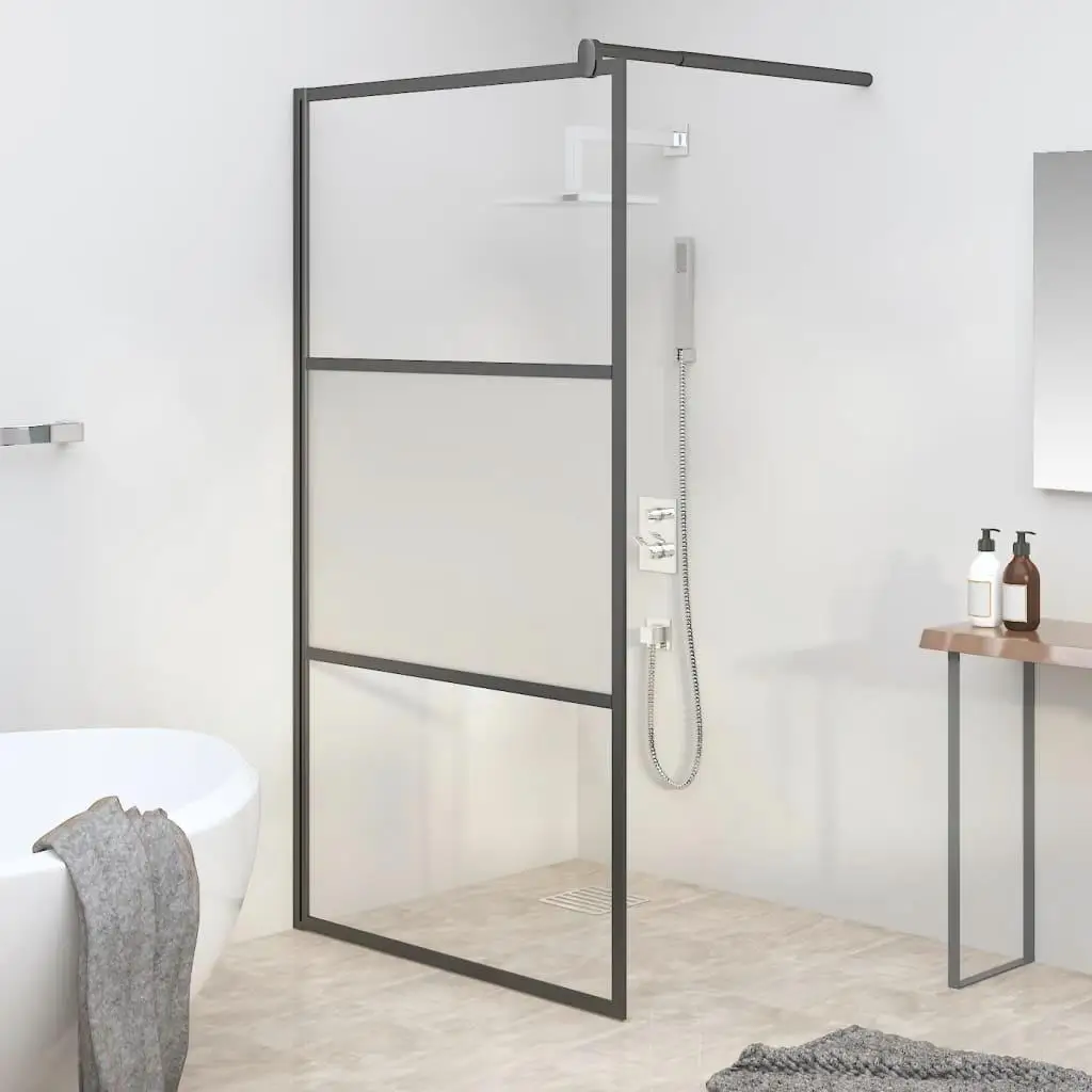 39.4x76.8 Half Frosted ESG Glass Walk-in Shower Wall - Stylish Black Design