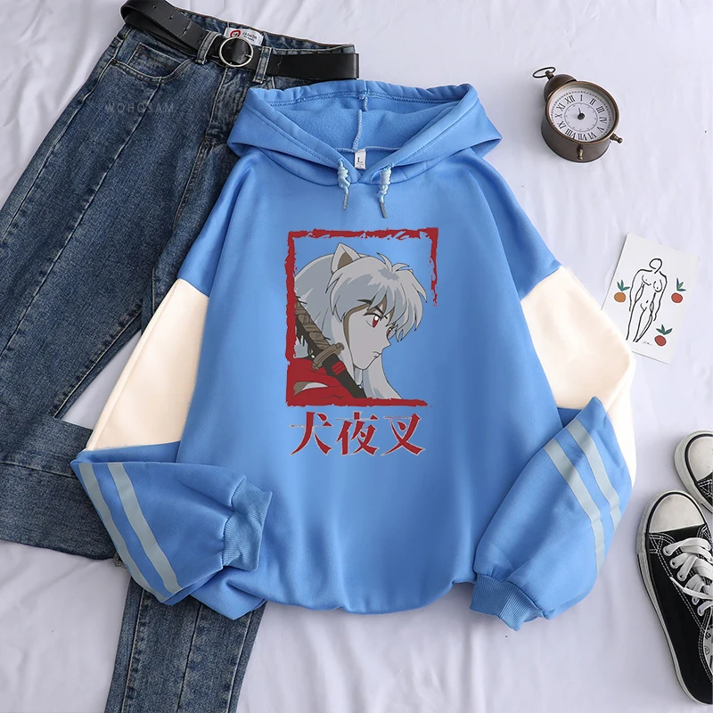 Moletons Harajuku de grandes dimensões InuYasha masculino, moletons de anime japonês, streetwear vintage Hip Hop, cordão casual