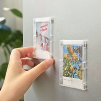 Bview Art 5pcs 3 Inch Magnetic Photo Frame Transparent Acrylic Polaroid Picture Display with Mini Card Stand