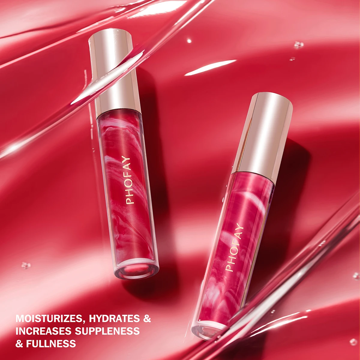 Rose Blooming Hydrating Lip Glaze Long-Lasting Non-Fading Moisturizing Liquid Lipstick with Watery Texture Luxurious Glossy Shin