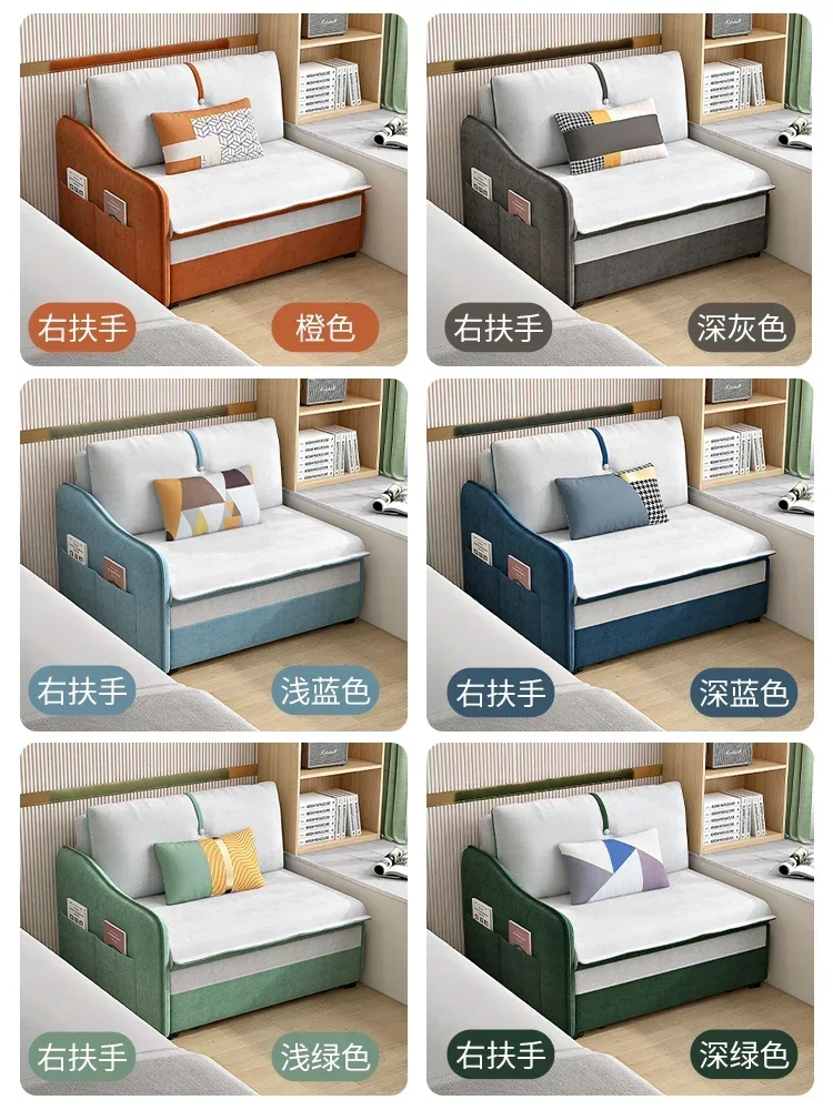 Unilateral armrest storage for children's fabric sofa bed, foldable dual purpose, multifunctional, expandable single bed