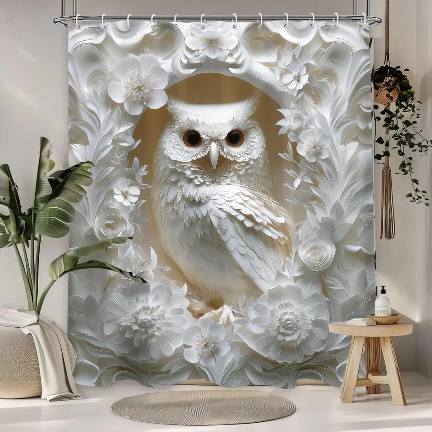 

Белая занавеска для душа с изображением совы, животных, дикой природы, леса, птиц, декор для дома и ванной комнаты, с крючками