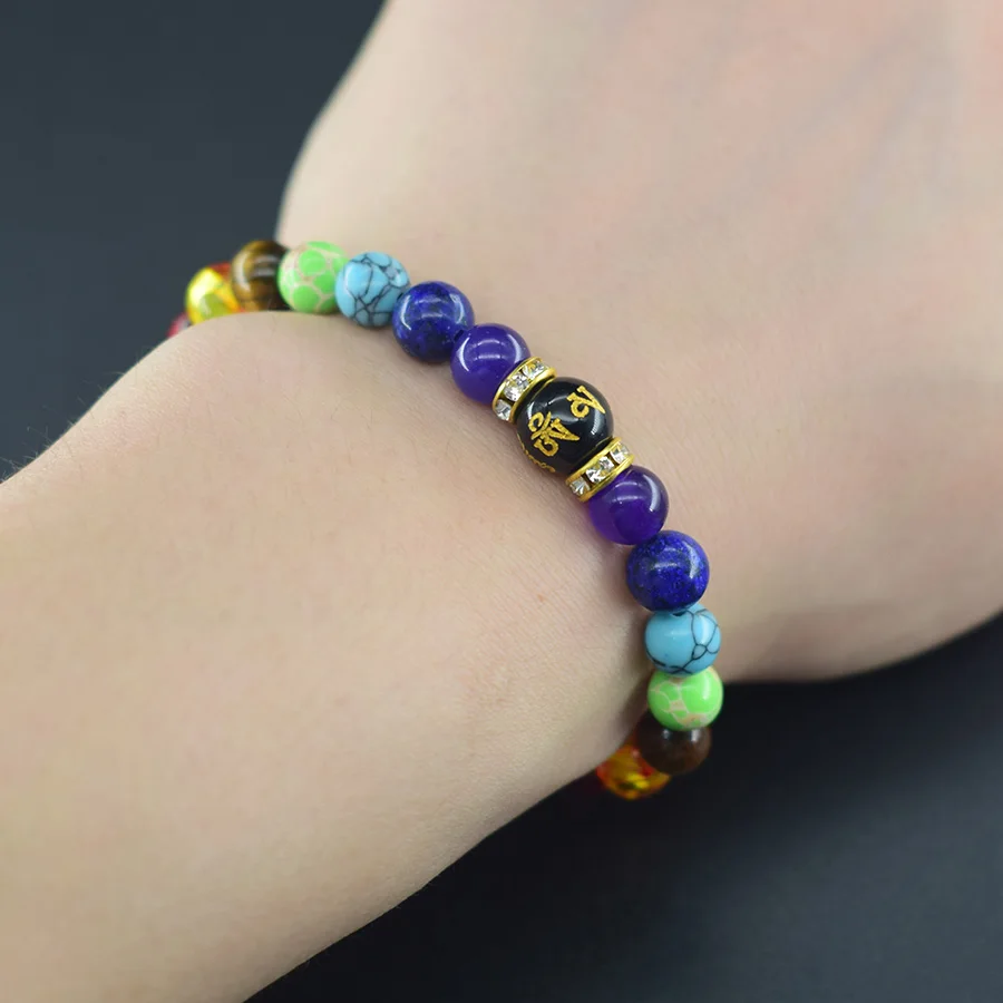 Pulsera de 7 Chakras para hombres y mujeres, joyería curativa de cristal Natural para la ansiedad, pulsera de meditación de Yoga con Mandala, pulsera de 7 colores de arcoíris