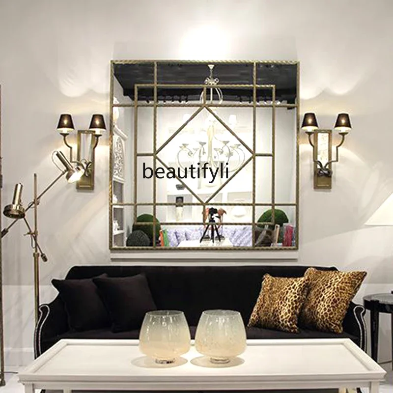 

Custom Wall-Mounted Square Decorative Mirror Fireplace Entryway Wall-Mounted American Style Sideboard Mirror