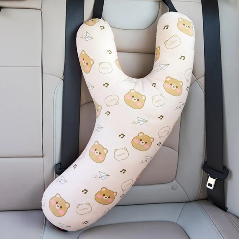 Подушка для автомобильного ремня безопасности Y-образной формы для детей и взрослых, поддержка головы и тела, регулируемая подушка для заднего сиденья для длительных поездок, желтая