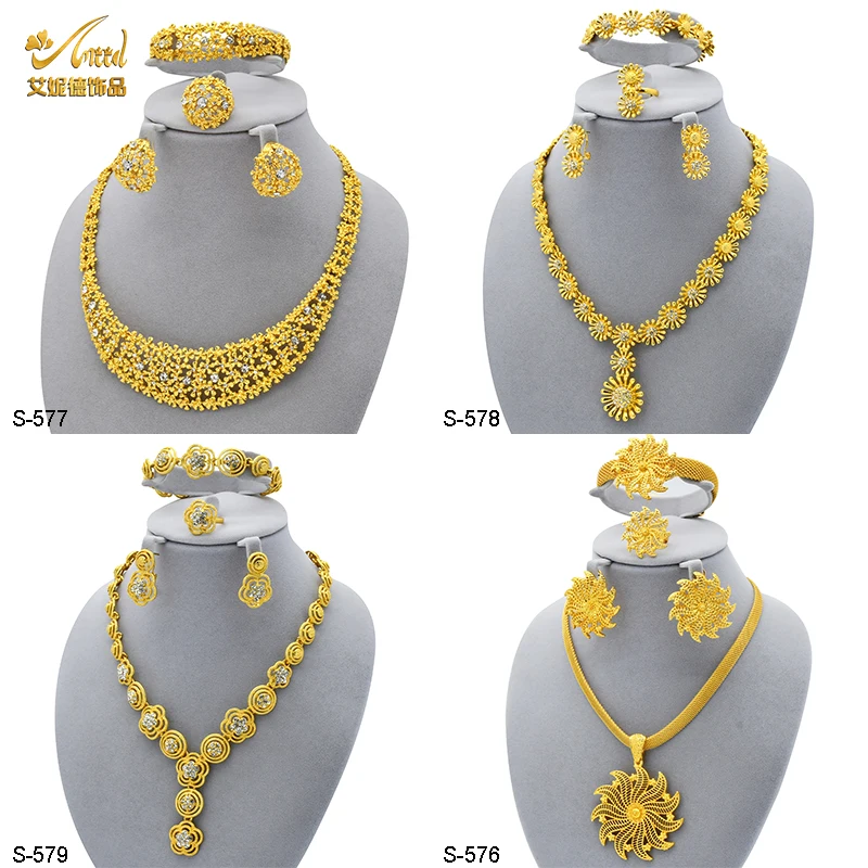 

XUHUANG Dubai Flower Shape 24K Gold Plated Jewelry Sets For Women Ethiopia Wedding Necklace Bracelet Choker Set Gifts Party