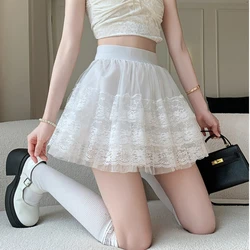 Streetwear Y2k Ruffles Mini Skirts Women Sweet Kawaii High Waist Lace A Line Skirt Summer Korean Fashion Black Ball Gown Skirts