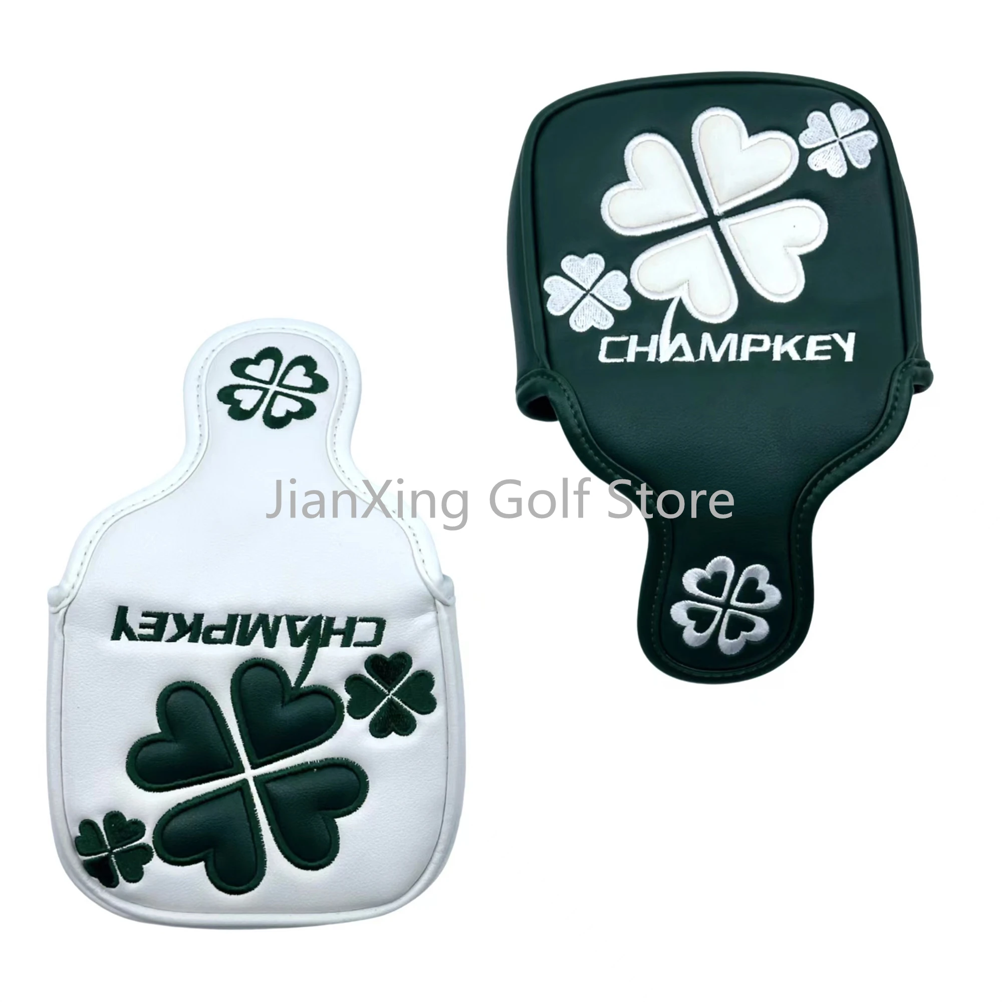 lucky Clover Pattern Golf Putter Cover PU Leather Large Mallet Golf Head Cover Magnetic Closure Golf Head cover
