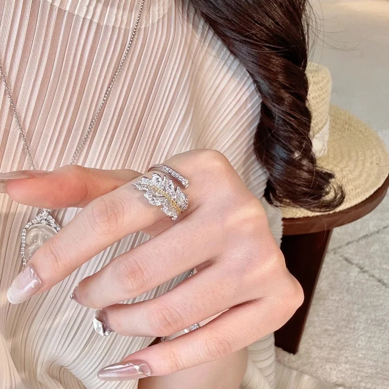 

Luxury Leaf Ring – Full Pavé Crystal Adjustable Design for Balancing Heart Chakra & Attracting Growth & Harmony