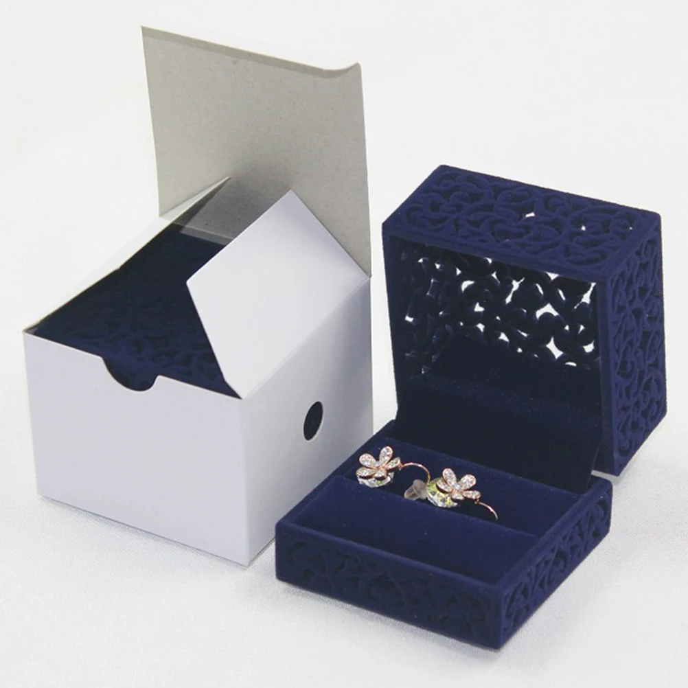 

Jewelry Box Romantic Art Design Hollow Storage For Necklace Pendant Earrings Engagement Wedding Gift Blue Container