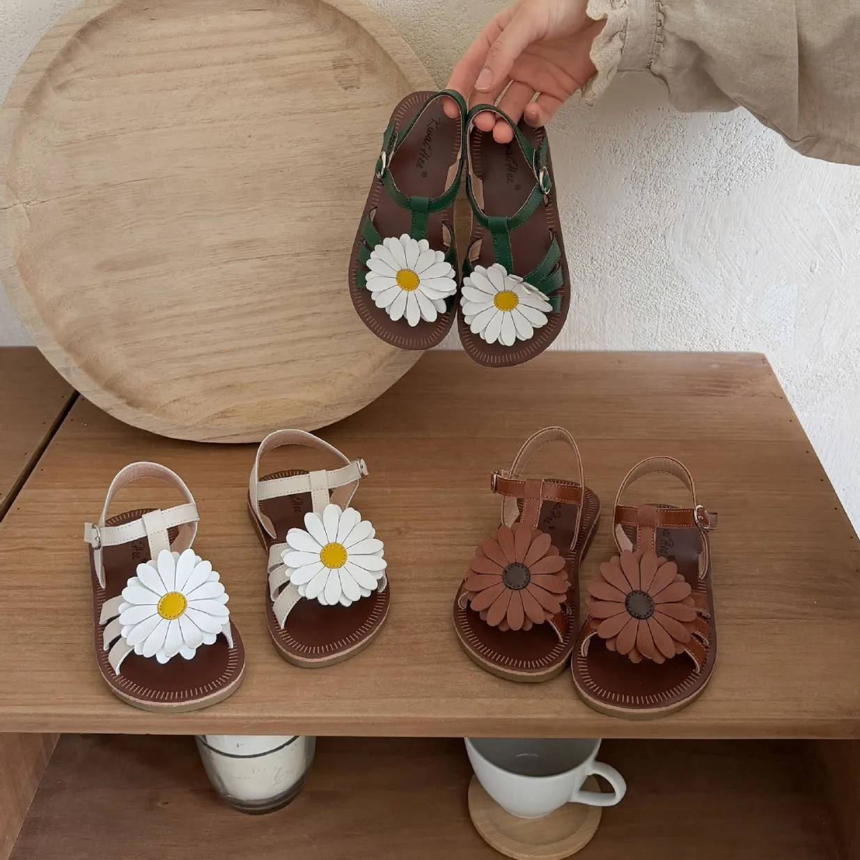 

Kids'Casual Shoes Sandals Flower Fashion Solid Color PU Leather Summer Shoes For Girls Anti-slip White Brown Shoes Size 23-33