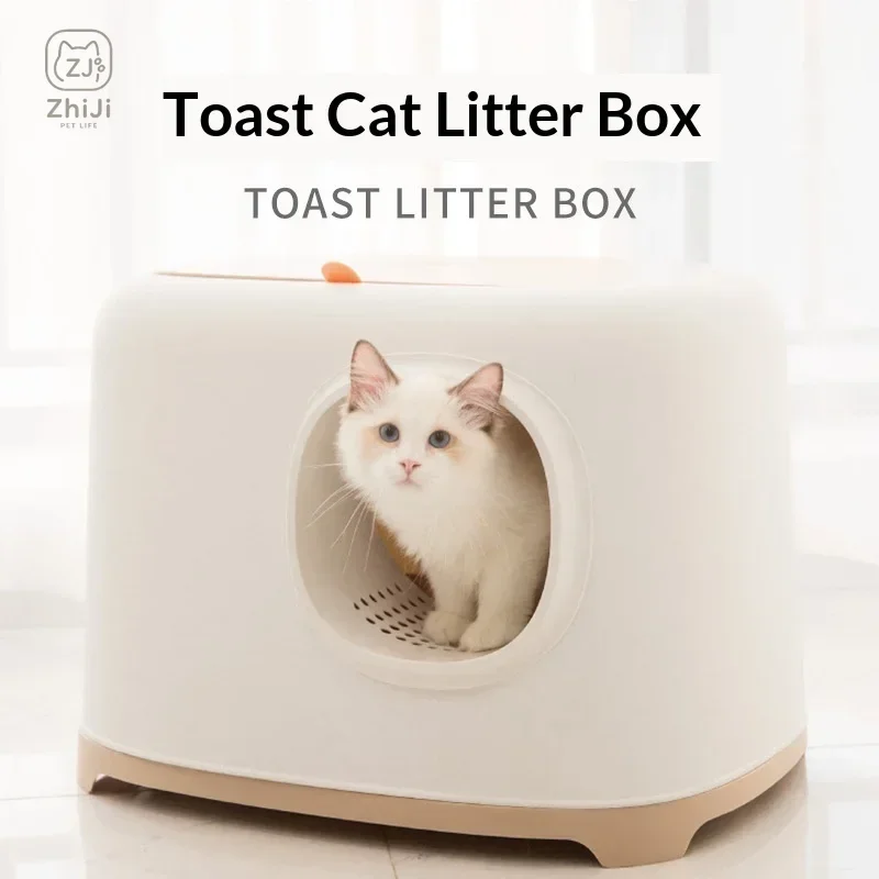 Top New Toast-Shaped Semi-Enclosed Cat Litter Box, Odor Control Anti-Splash Large Space Kitty Toilet for Indoor Cats.