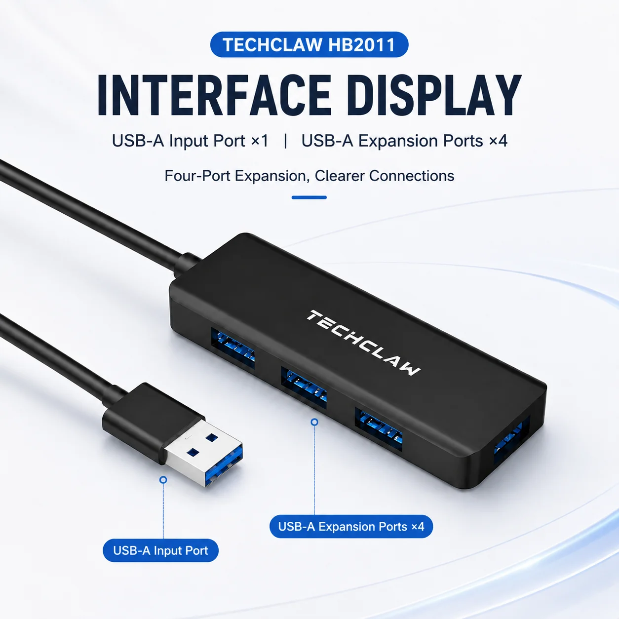 TECHCLAW Hub USB 3.2 z 4 portami USB-A, rozdzielacz USB o szybkości 5 Gbps, przenośny wieloportowy ekspander USB do laptopów i komputerów PC — zdjęcie produktu 3