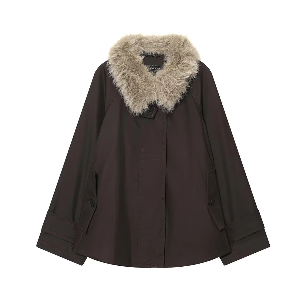 Autumn Winter Fashion Loose Jackets for Women European Faux Fur Turn Down Collar Solid Color All-Match Commute Coats Streetwear