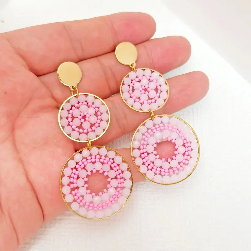 

2025 Handmade Bead Earring Double-deck Circle Originality Crystal Hand Knitting Bohemia Beaded Earrings for Women