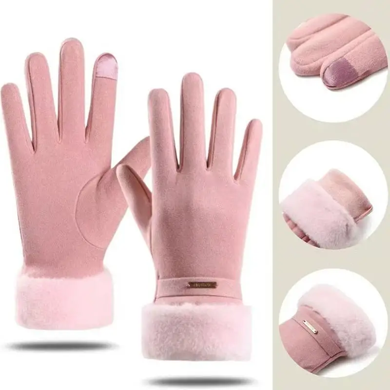 Die warmen Winterhandschuhe für Damen sind winddicht und kältebeständig, haben ein dickes Futter aus Kunstfell und sind als Touchscreen-Handschuhe geeignet. – Detail 4
