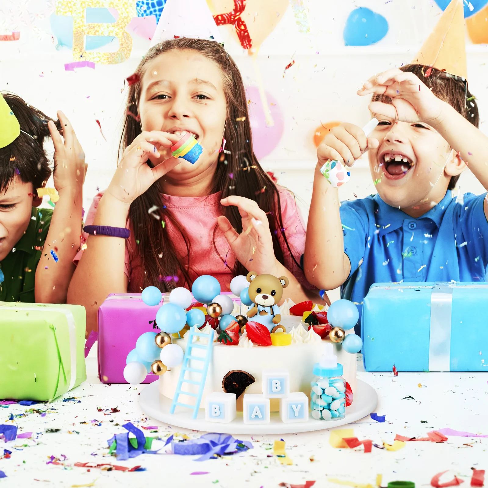 

1Set Bear Cake Toppers Ball Baby Shower Birthday Party Decorations Fine Details Lively Element Reusable for Multiple Uses