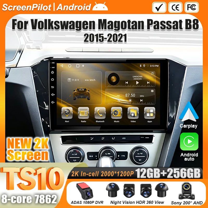Android 16 For Volkswagen VW Magotan Passat B8 2015 2016 2017 - 2021 Multimedia Video Player Auto Intelligent System 8 Core GPS