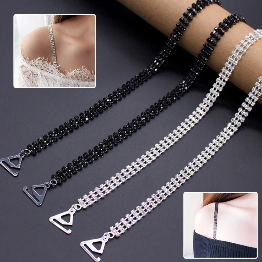 

1 Pair New Silver Black Bra Strap Sexy Rhinestone Bra Shoulder Straps For Women Elegant Metallic Shoulder Lingerie Accessories