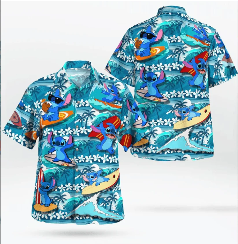 Stitch Hawaiian Shirts Vacation Shirts Men's Disney Hawaiian Shirts Casual Button Down Short Sleeve Shirt Vintage T-shirt Tops