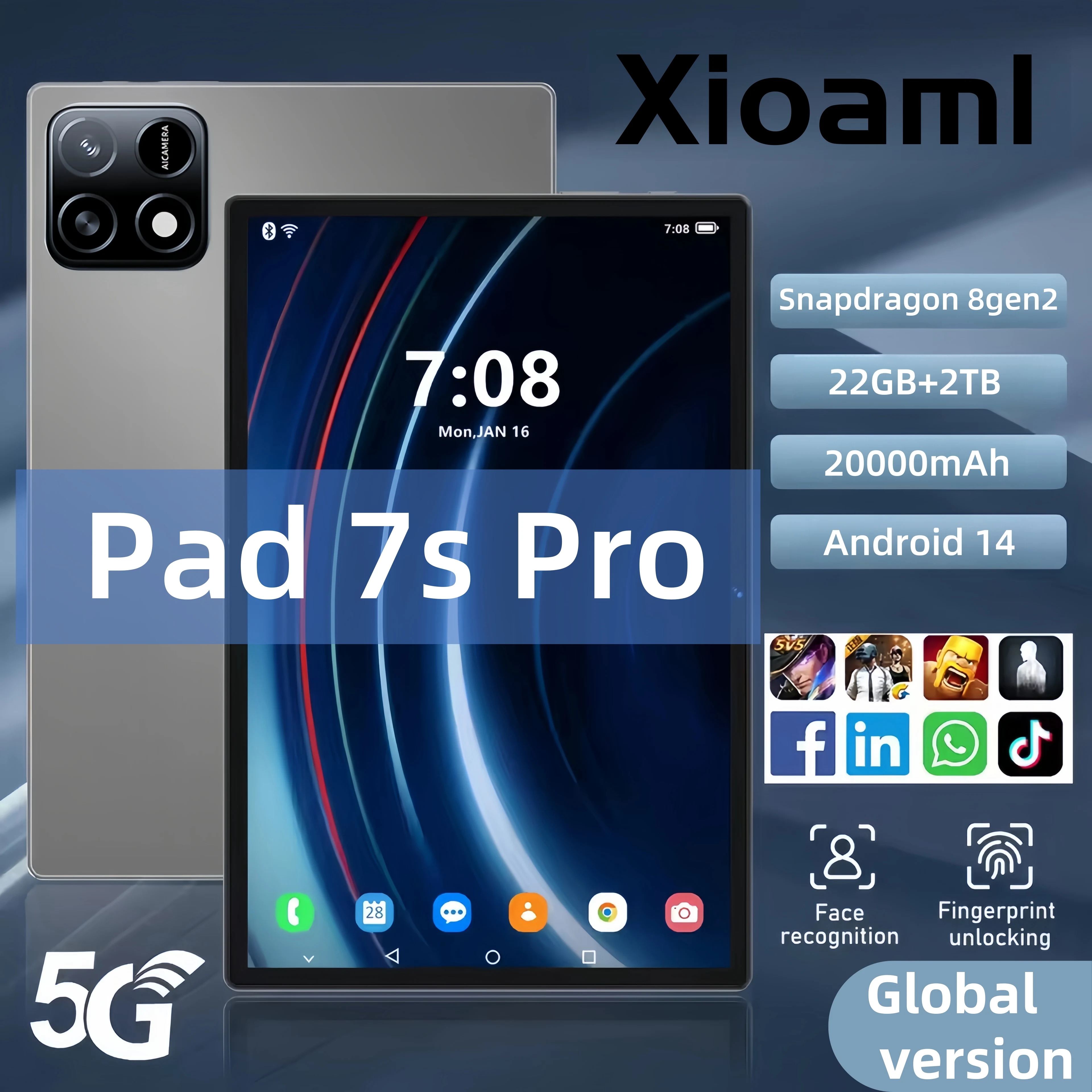 2025 Pad 7S Pro Global Mi 11 inch tablet Android 14 22GB 2TB Snapdragon 8 Gen2 4K HD 5G WIFI Bluetooth WPS 20000mAh tablets Tab