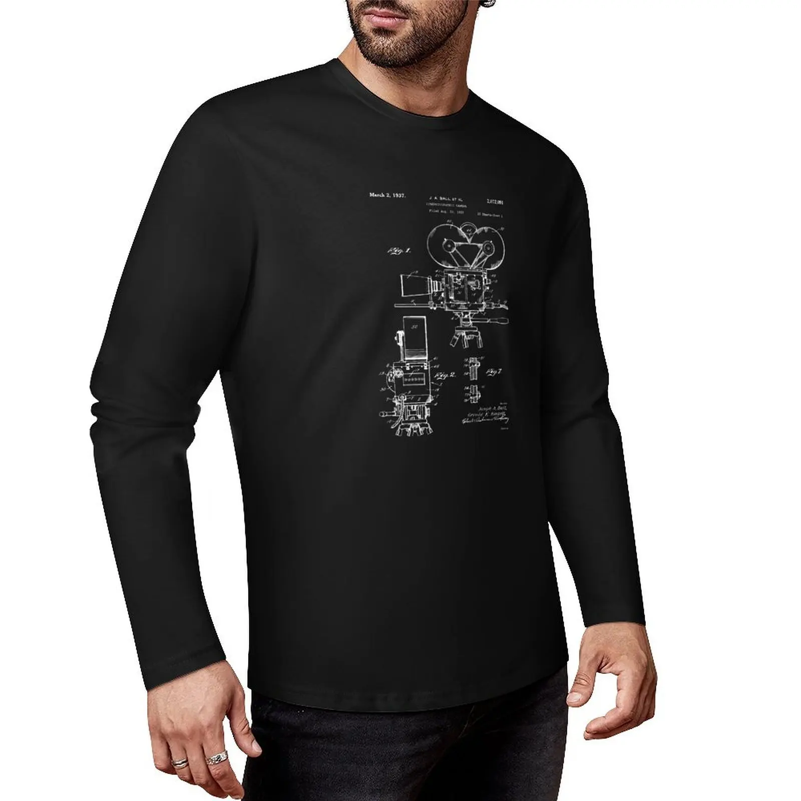 Moviemaker Film Camera Patent Drawings 1937 Long T-Shirt kawaii clothes anime designer t shirt men