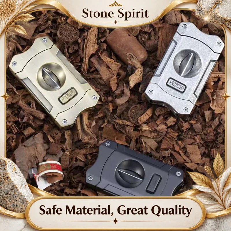 【Premium】Portable Zinc Alloy V-Cut Cigar Cutter Guillotine, Sharp Cigar Puncher, Smoking Accessories with Gifts Box, 3 in 1