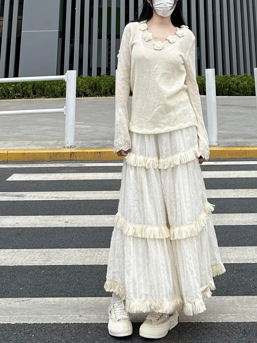 

Женская юбка-трапеция средней длины с бахромой, из полиэстера, с завышенной талией, в стиле «принцесса»